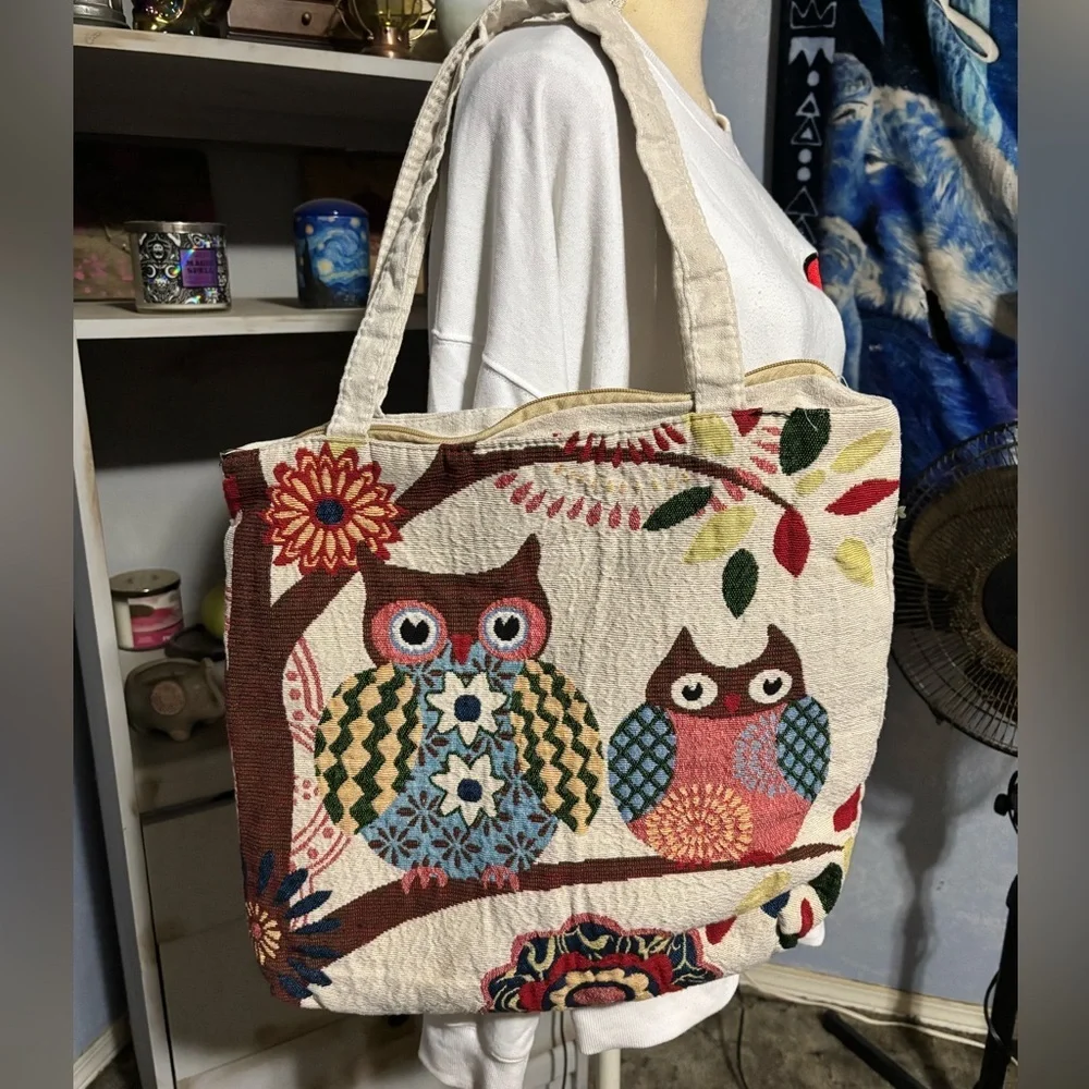 🛍Bundle sale🛍Colorful Owl Pattern Tote Bag crochet large - Picture 2 of 10
